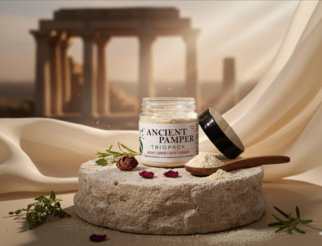 ancient pamper triopack – ubtan scrub face cleanser (natural herbal glow formula)